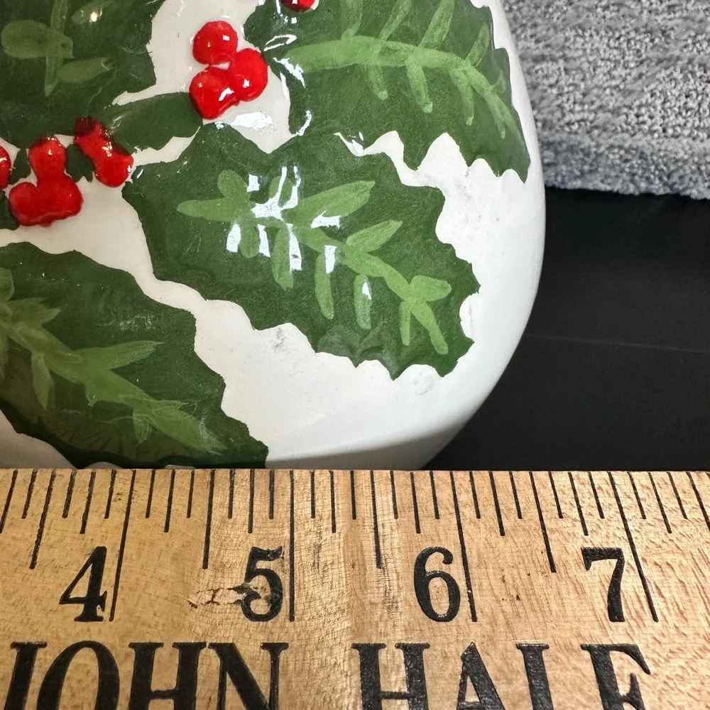 White Pitcher Vintage Holly Berry Christmas Ceramic‎ Decorative